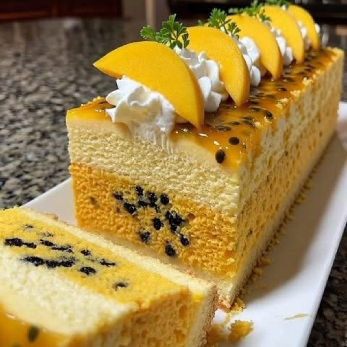 Pastel rectangular: Mousse de maracuyá
